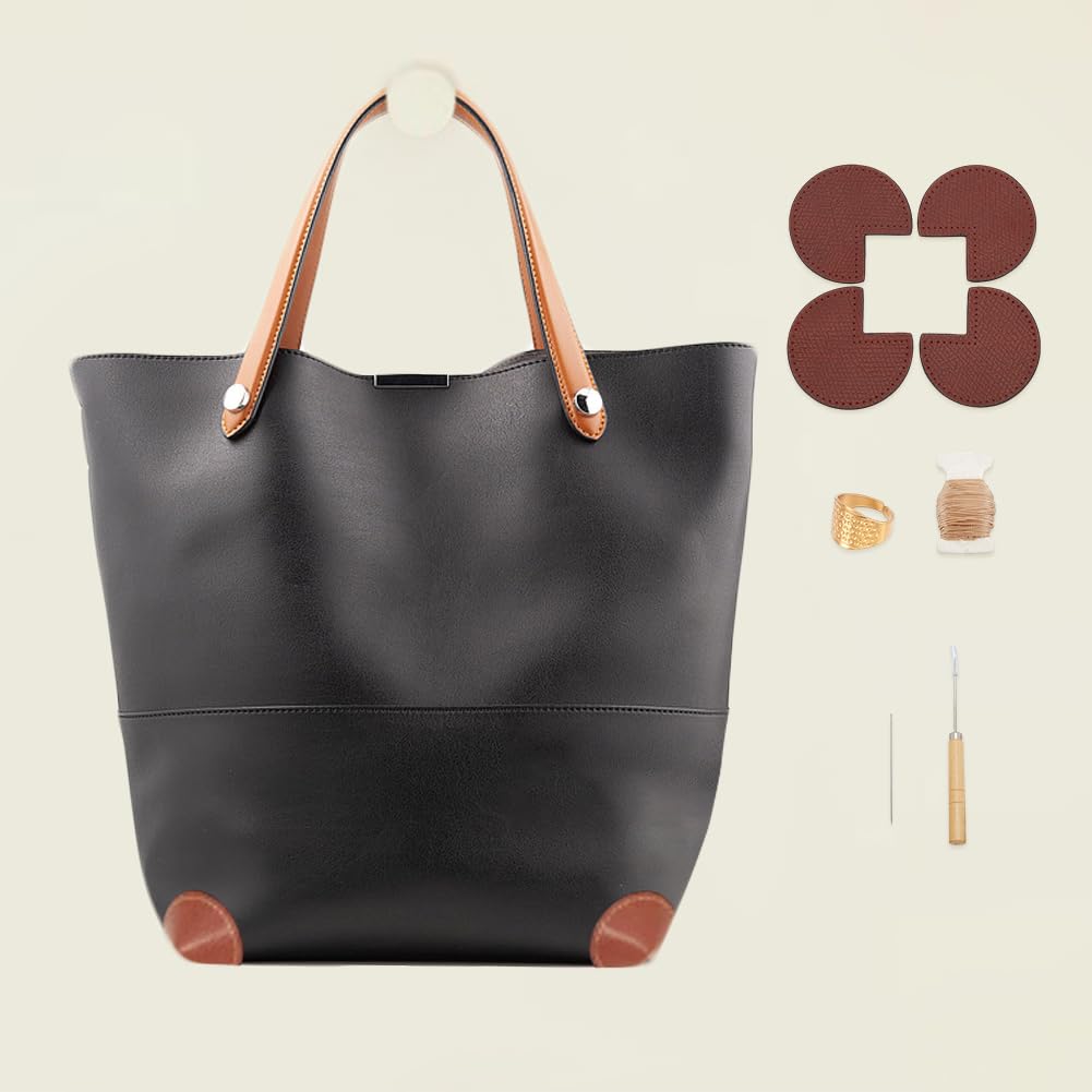 WEBEEDY Juego de reparación de esquina de bolsa, kit de bricolaje para protector de esquina de bolsa, kit de costura de cuero con parche de esquina de bolsa, cono, aguja, hilo y dedo, bolsa de cuero,