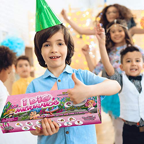 Byncceh Meerjungfrau Ausgrabungsset für Kinder-Großes Schatzkiste Ausgrabungsset mit 12 Meerjungfrau-Spielzeugen und 5 Aufklebern-Geburtstagsgeschenk & Party-Dekoration, Alter 6-12 Jahre