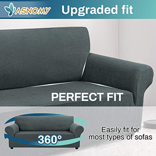 Asnomy Couch Covers For 3 Cushion Couch Stretch Sofa Covers Slipcovers, Pet Protector Furniture Covers For Dogs Cats Spandex Jacquard Fabric Small Checks （Large，Gray） #TOP3