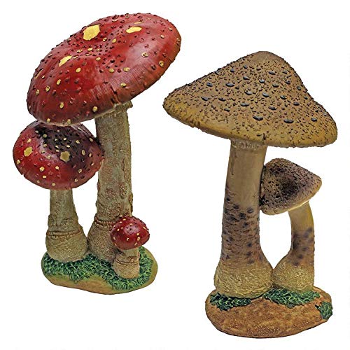 Mushroom Garden Statue - Red & Tan Mystic Forest Mushroom Statue - Garden Statue #TOP28