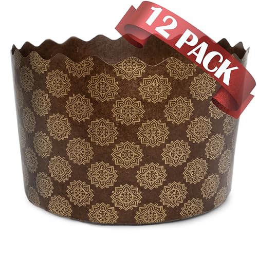 Panettone-Papierform, Standard, 425 ml, Braun, rund, antihaftbeschichtet, Panettone-Papier-Backformen, braunes Standard-Design, B 13 x H 8 cm, 12 Stück