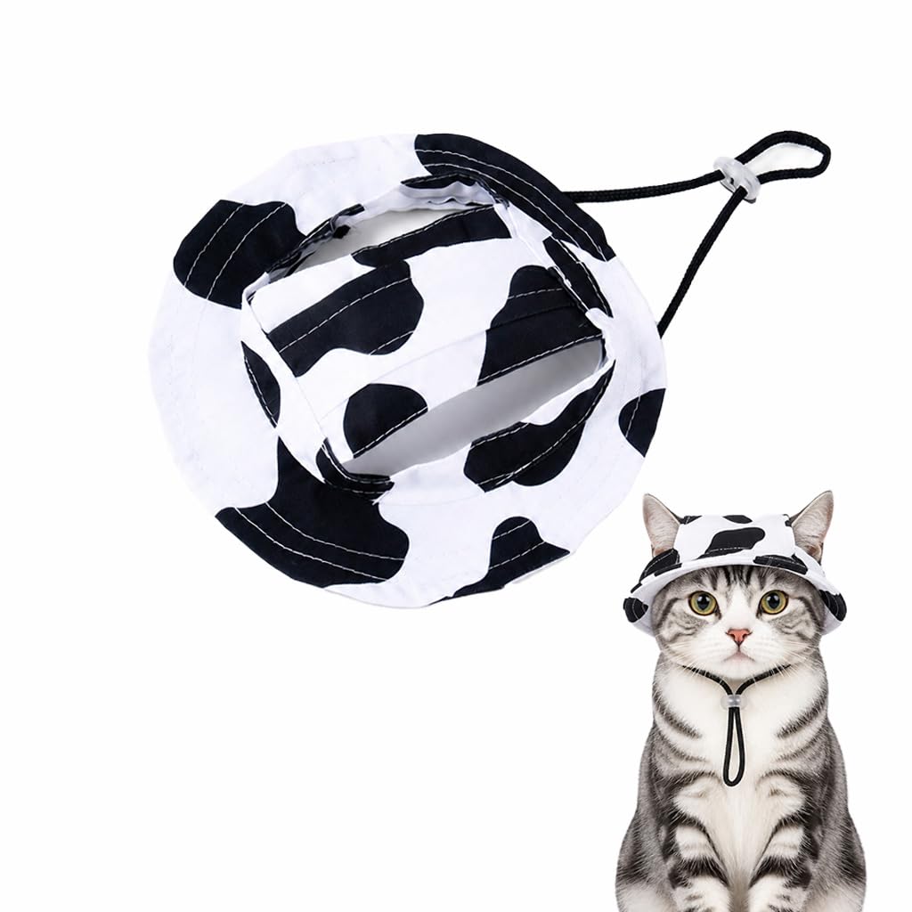 Adjustable Rope Buckle Exposed Ear Pet Fisherman Hat (Black+White, S) — image 1