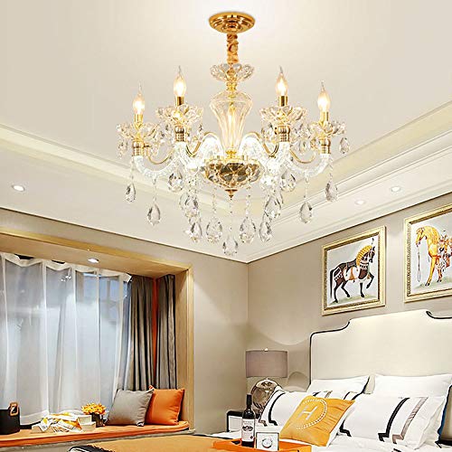 Chandelier doré pour restaurant et salon grand lustre de table style bougie romantique en cristal