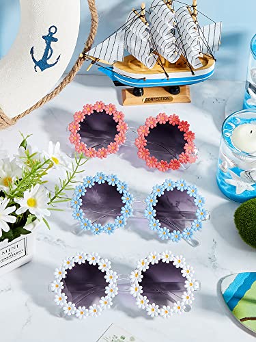 Dunzy 6 Pack Daisy Flower Sunglasses for Women Retro Hippie Round Glasses 70s Disco Groovy Sunglasses for Party Costume Accessories, 6 Colors4
