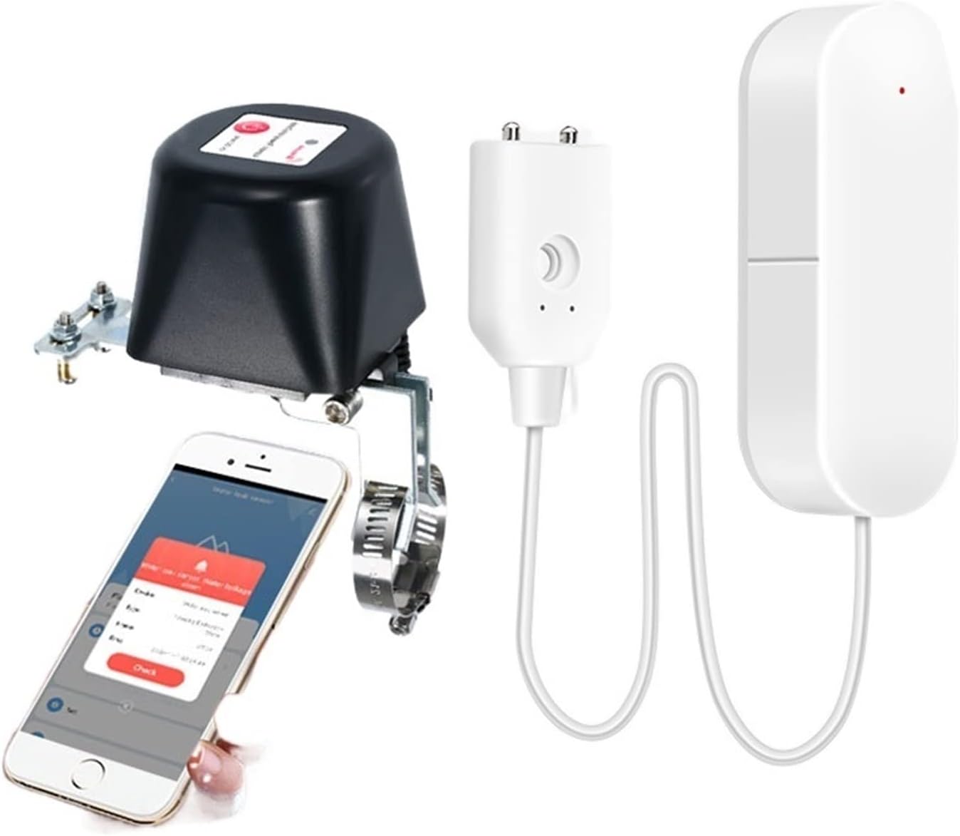 Digital Water Timer Wifi Water Valve, WIFI Water Sensor With Auto Shut Valve Smart Siren Automation Electric Water Shutoff Controller water timers for irrigation (Color : Water Valve Set A1)