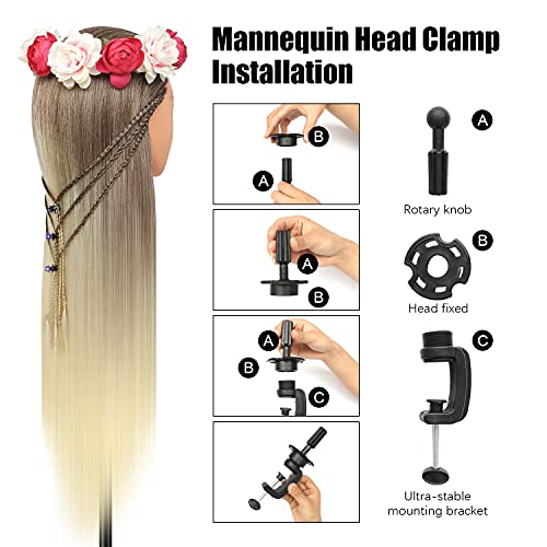 Styling Head 28 inch Training Head 100% Synthetic Fibres Hairdressing Head Hairdresser Training Heads with Free Clamp and DIY Braiding Set (Golden) - Image 4