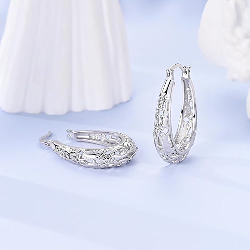 Miniatura 2 de NARMO Aretes de aro de plata de ley 925 para mujer, hipoalergénicos, ligeros, simples, arracadas, trenzados, coloridos aretes de aro con circonita