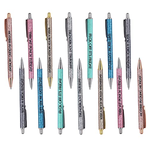 VERENIX 14 Pack Days of the Week Funny Pens for Adults Coworkers - Work Pens With Funny Sayings for Adults - Swear Word Pens - Inappropriate Sarcastic Funny Work Pens - Funny Pens for Work
