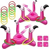 2 Pack Inflatable Flamingo Pool Toys Games Set, 2-in-1 Floating Pool Rings Toss & Cornhole Summer Swimming Luau Party Decor Hawaii Beach Toy Luau Party Games Supplies for Adults
