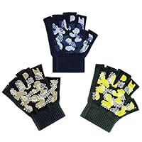 Evridwear Kids Fingerless Winter Warm Gloves,3 Pairs Half Finger Knitted Magic Stretch Gripper Touchscreen Glove for Boys Girls(Camo)