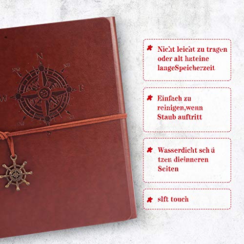 RYMALL Fotoalbum zum Selbstgestalten,Leder Fotoalbum Retro Scrapbook Album Scrapbooking Album 22 * 18cm DIY Vintage… – Bild 6