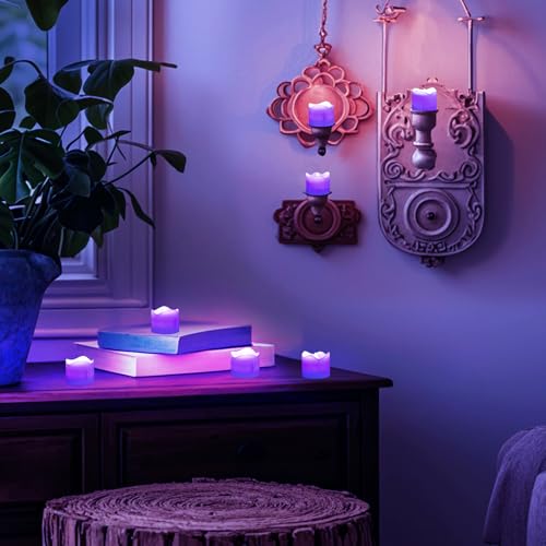 Image of Topstone Electronic Flameless Candles with Remote Control,Purple LED Light, 400+ Hours Battery Life, CR2450 Battery Included, Timer, Realistic Flickering for Home Decor, Wedding, Party, Holiday