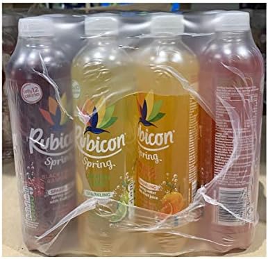 Rubicon Sparkling Spring Sugar Free with Low Calories Orange & Mango / Black Cherry Raspberry / Lemon & Lime / Strawberry & Kiwi Fruit Juice 500ml Variety Mutli Pack of 16