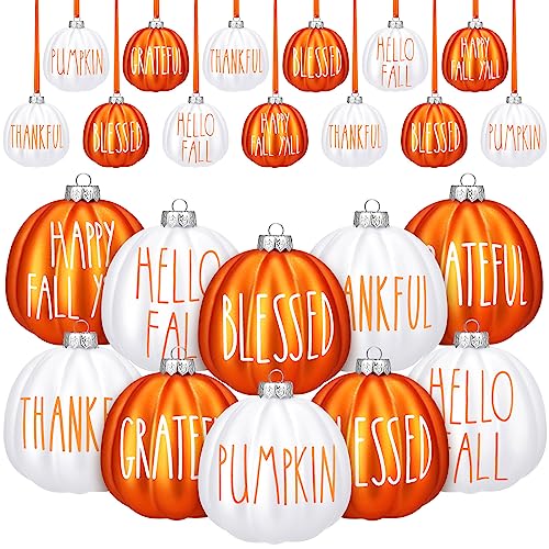 Farmhouse Rustic Pumpkin Hanging Ornaments Autumn Hanging Tree Decor for Fall Thanksgiving Christmas 18 Pcs