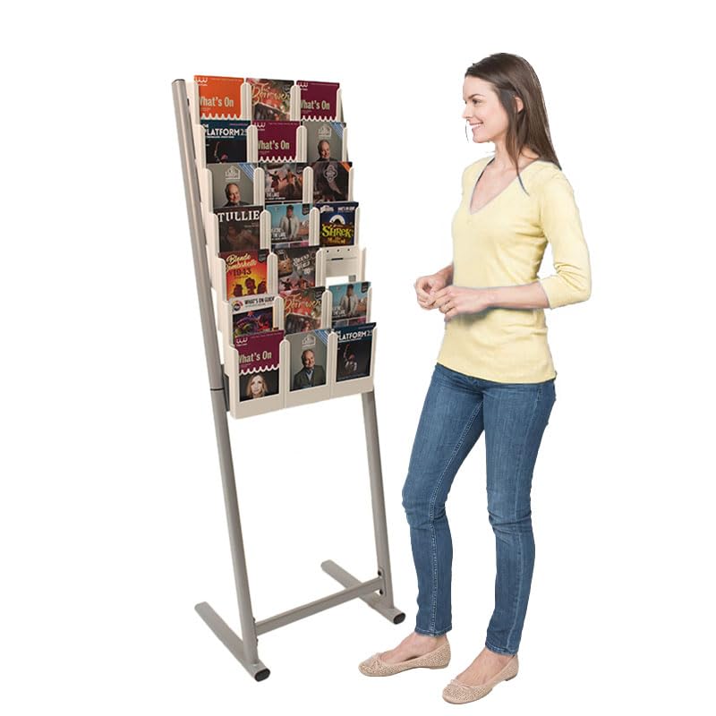 Metroplan Freestanding Leaflet Holder, 21 x A5, White PVC Pockets, Brochure Dispenser, Literature Display Stand, Coloured Expanda-Stand System- Ideal for Office, School, Reception Areas