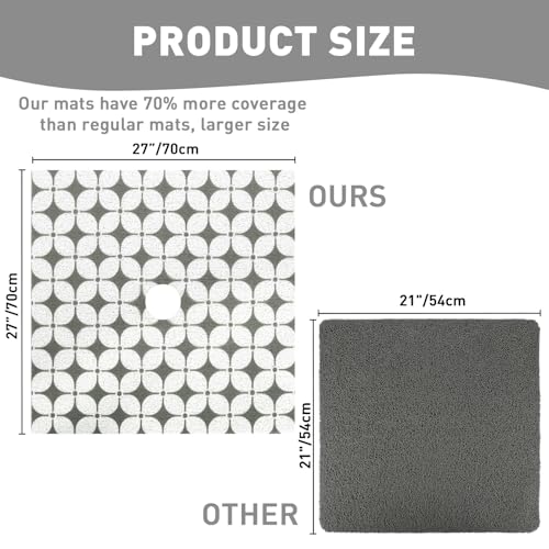 Image of Square Shower Mat Non Slip: 27 x 27 Inch Extra Large Shower Mats with Drain Hole in Middle - PVC Loofah Anti Slip Shower Floor Matt for Inside Shower