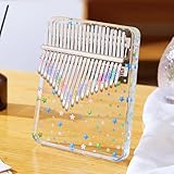 Hapihom 17-Ton-Kalimba mit Klaviertasche, Daumenklavier,transparentes Fingerklavier aus Acryl mit Bedienungsanleitung Stimmhammer Soundaufkleber Reinigungstuch für Kinder und Erwachsene Anfänger