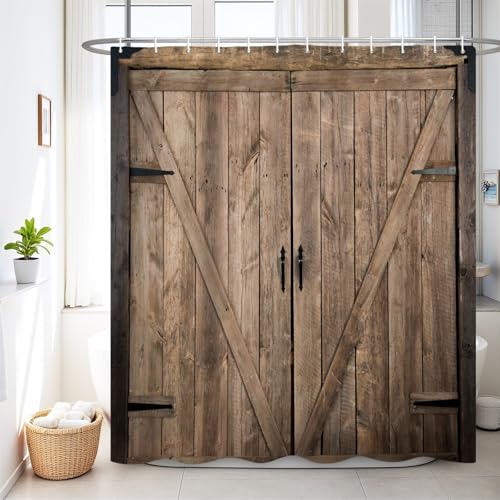 Renaiss 72 x 78 Inch Rustic Wooden Barn Door Shower