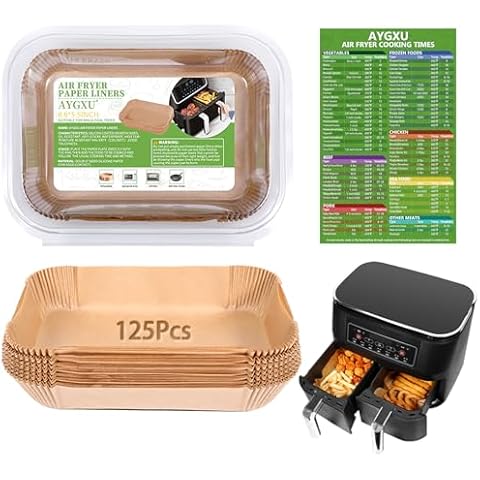 (125PCS) Air Fryer Liners, Disposable for Ninja Dual Air Fryer accessories, Parchment Paper liners rectangle 8.6''*5.5'',Air Fryer Disposable Paper Liner,With Air Fryer Accessories Cook Times. Cover