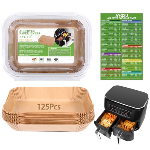 (125PCS) Air Fryer Liners, Disposable for Ninja Dual Air Fryer accessories, Parchment Paper liners rectangle 8.6''*5.5''