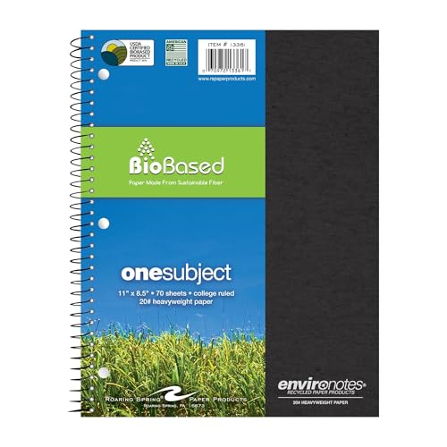 Roaring Spring Environotes BioBased Notebook, 1-Subject, Medium/College Rule, Randomly Assorted Earthtone Cover, (70) 11 x 8.5 Sheets