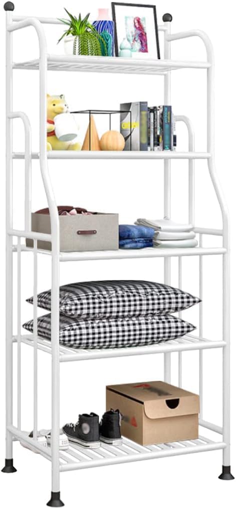 Storage Shelving Rack Unit Heavy Duty Organizer Kitchen Storage Rack Metal Plant Stand Shelf for Laundry Bathroom Kitchen Pantry Closet Indoor/Outdoor (White, 5-Tier)