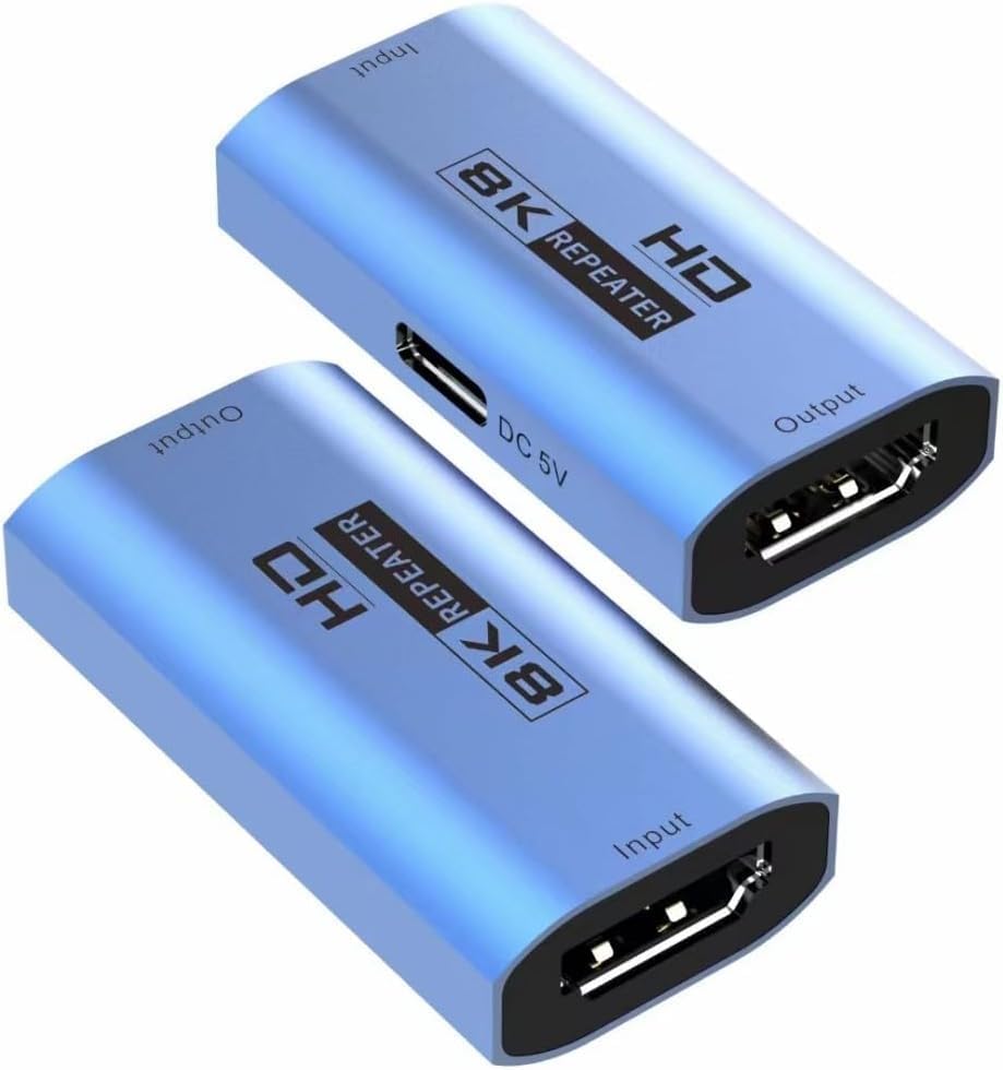 Tobo HDMI Extender Repeater, 8k 60Hz Full HD Signal Amplifier High Speed Transmission 4k 3D Video Format Support Female to Female Adapter, for Laptop, Desktop, Monitor, Projector