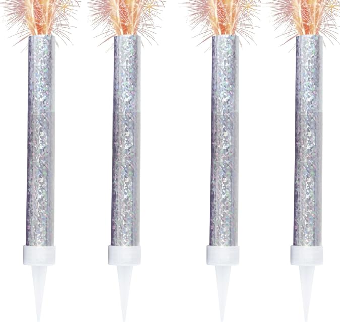 Ice Fountain Candles for Cakes, Cake Sparklers, Cake Toppers, Ideal for Christmas Decoration, Birthday Party, Decorations, and Other Special Occasions (4Pcs Silver Fountain)