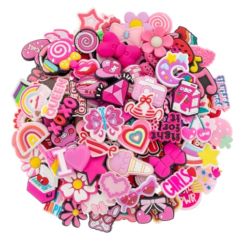 Sylvansong 30 50 80 100 120pcs Pink Random Shoe Charms fit Clog Sandals Cute Shoe Accessories Birthday Party Favors Gifts for Girls and Women