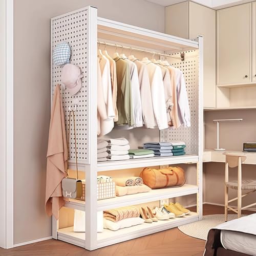 MISHIP ハンガーラック オープンラック 4段 大容量 幅90×奥行40×高さ160cm フック10個付 専用パンチングボード付 靴収納 洋服掛け 棚板可動式 大容量 高さ調整可能 簡単組立 タンス ワードローブ