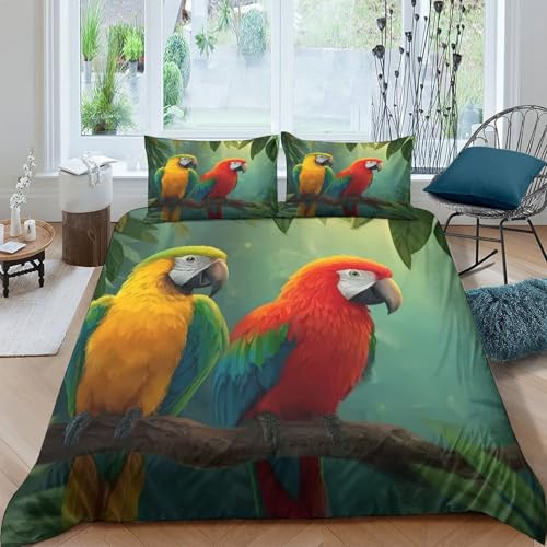 Parure de lit perroquets housse de couette 135x200 microfibre confortable pour lit simple - 4