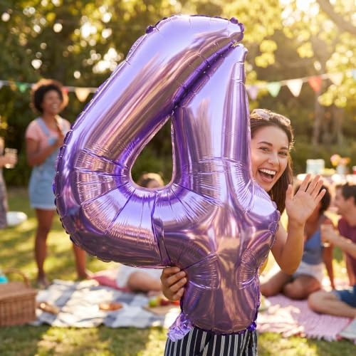 Image of YPSelected 32 Inch Large Foil Helium Number Balloon Birthday Wedding Party 0-9 (Purple, 4)