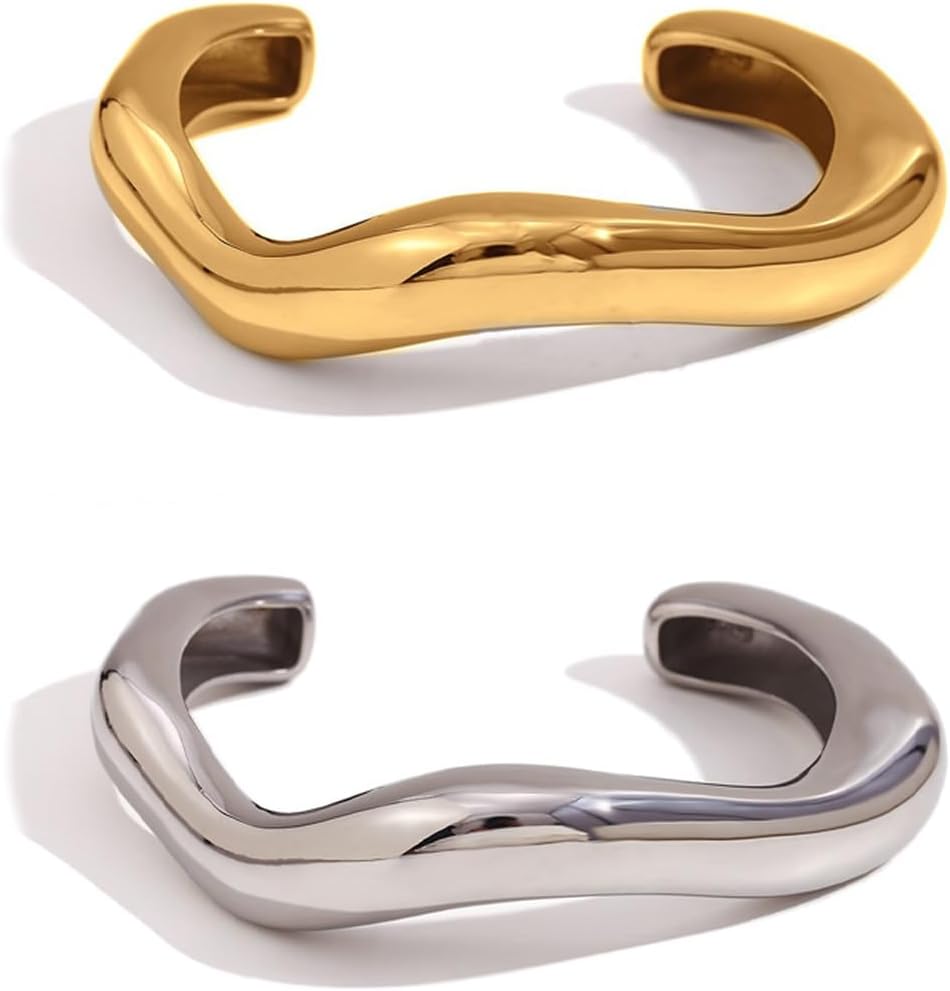 GIGB PBDK Chunky Gold Bangle Bracelets for Women,Trendy Thick Mixed Metal Bracelet Set Stack Wave Statement Bracelets,Charm Everyday Jewelry Accessories Gift - Image 8