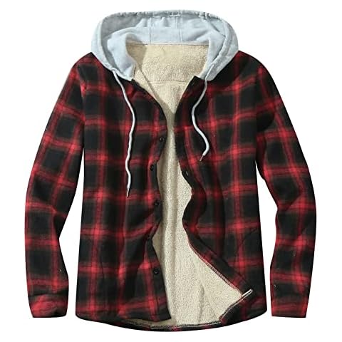 DRESCOKLJ Holzfäller Jacke Herren Mit Kapuze Kariert Holzfällerjacke Übergangsjacke Dicker Warm Winterjacke Winter Freizeitjacke Karierthemd Outdoorjacke Lässig Fleecejacke Cover
