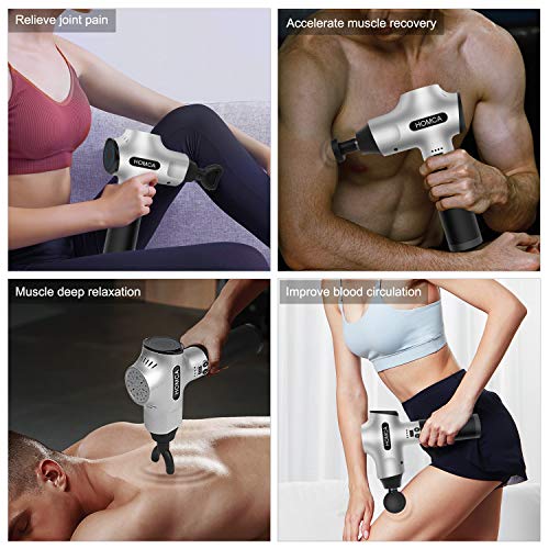 Massage Gun Muscle Deep Relaxation - HOMCA Deep Tissue Percussion Massager for Pain Relief, Quick Rechargeable Handheld Electric Body Massager- 5 Massage Heads 9 Speeds High Intensity Vibration
