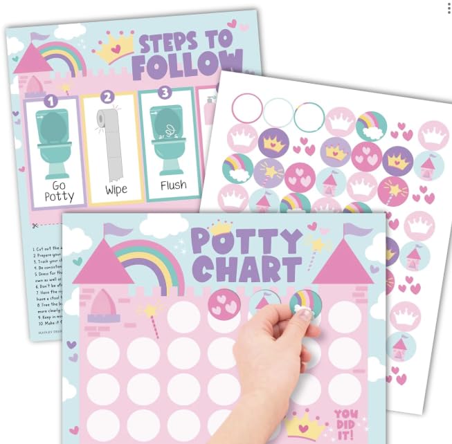 Hadley Designs Potty Training Chart for Toddlers Girls -10 Sticker Potty Chart for Toddlers Girls 8 5x11 Potty