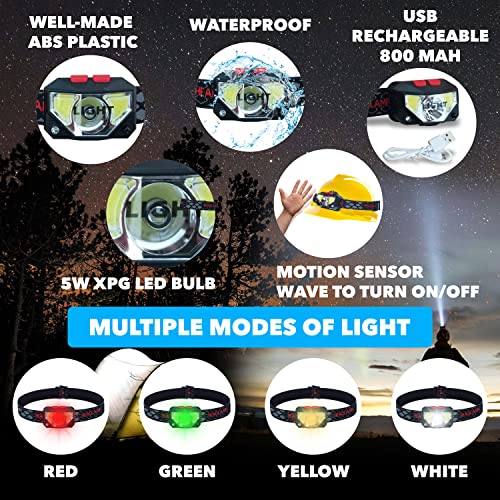 Linterna frontal LED USB Skywin con luz roja COB de 200 lúmenes recargable impermeable IP44 7