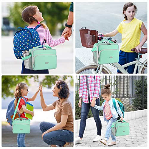 Amersun Lunch Bag For Kids[Patent Design], Insulated School Lunch Box With Adjustable Shulder Strap & 2 Pockets For Teen Girl Boy,Lunch Cooler With Padded Inner Keep Food Warm Cold Fresh,Almond Green #TOP5