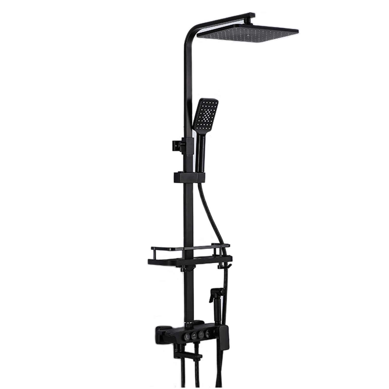OZBMA Black Thermostatic Shower Set, Wall Mount Four-Function Faucet, Bathroom System, Brass Hot Cold Bathtub Adjustable Hand Spray,Black (Black A)