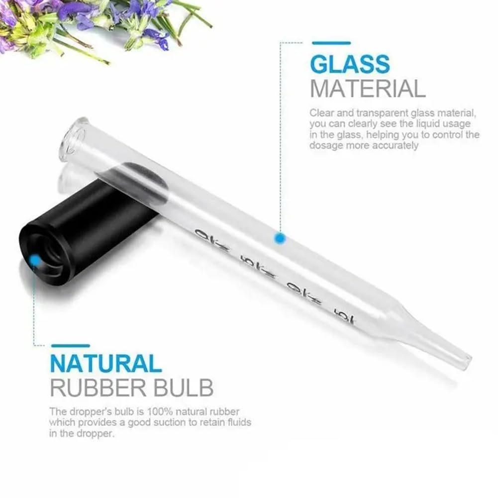 Szklana pipeta z kroplomierzem, 1 ml, szklana pipeta z gumową głowicą, kroplomierz do szkła, pipeta w płynie, pipeta kroplowa 1 ml, do olejków eterycznych, makijażu, do płynnych roślin