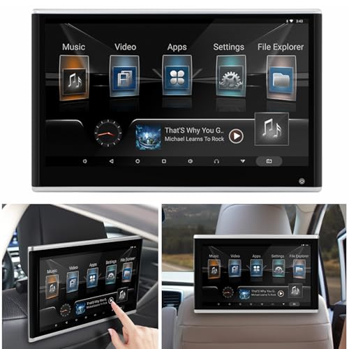 11.6 Inch Android 11 Touch Screen Car TV Headrest Monitor for Back Seat with Ambient Light, Support 4K Video/WiFi/Bluetooth/Airplay/HDMI Input/USB/SD Card/Mirror Link, 4+64G