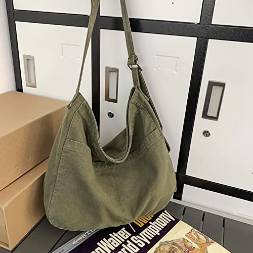 X SIM FITNESSX Unisex Umhängetasche Canvas Tasche Oxford Schultertasche Damen Shopper Tasche Fashion Stofftasche für Alltag/Büro/Schule/Reisen (Dunkel-Grün)