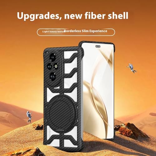 Image of for Honor 200 Pro 5G Case with Kickstand Heat Dissipation Hard PC Phone Back Cover Carbon Fiber Texture - Desert Gold