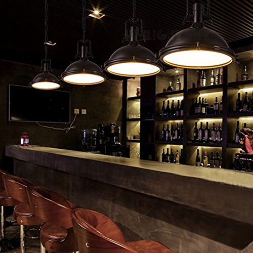 LITFAD Industrial Nautical Pendant Light 16" Wide Single Pendant with Frosted Diffuser Mounted Fixture LED Ceiling Hanging Light in Black - Image 6