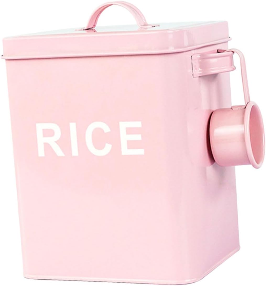 Kichvoe Large Capacity Pet Food Storage Bucket with Airtight Seal Iron Rice Container with Measuring Scoop for Dog and Cat Food Storage in Kitchen
