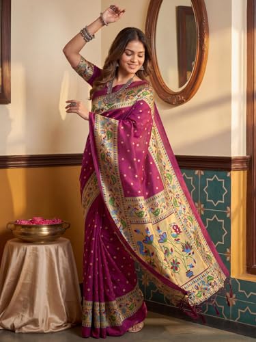 Image of AKHILAM Women's Kanjivaram Pure Soft Silk Saree For Women Saree With Unstitched Blouse Piece |Soft banarasi saree for women|silk saree pure silk