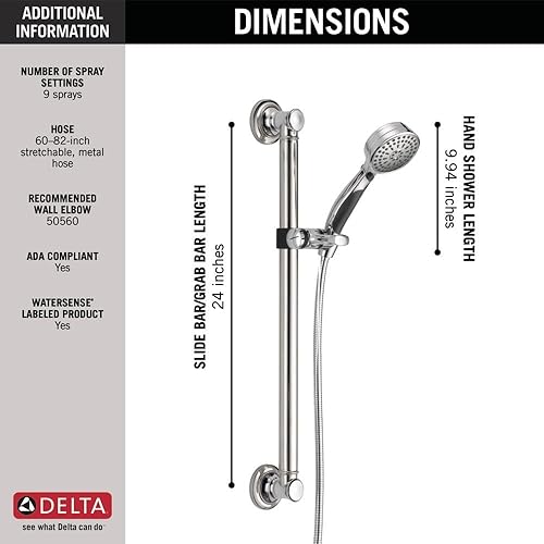 Miniatura 10 de Kit de regadera Ada tradicional con componentes de regadera universales Delta Faucet, 51900-SS Inoxidable,Cromo,Bronce