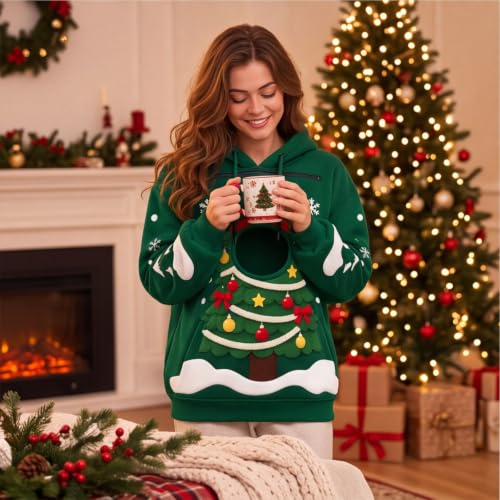 Christmas Hoodie with Dog Pouch Men Cute Fleece Hoodies Zipper Pockets - image 7