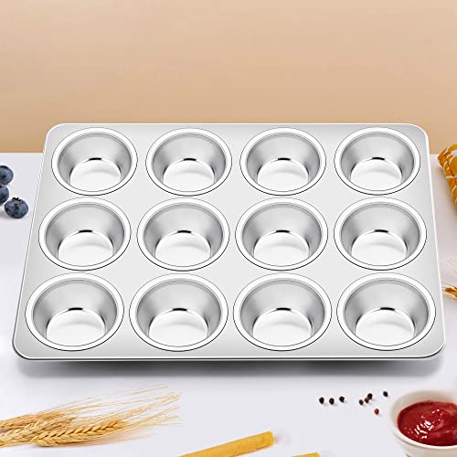 Homikit Stainless Steel Muffin Pan, Heavy Weight Metal Muffin Tin Pans With 12 Regular Size Cups, Deep Cupcake Tray Mold Great For Baking Egg Muffin Cakes, Rust Free, Quick Release & Dishwasher Safe #TOP2