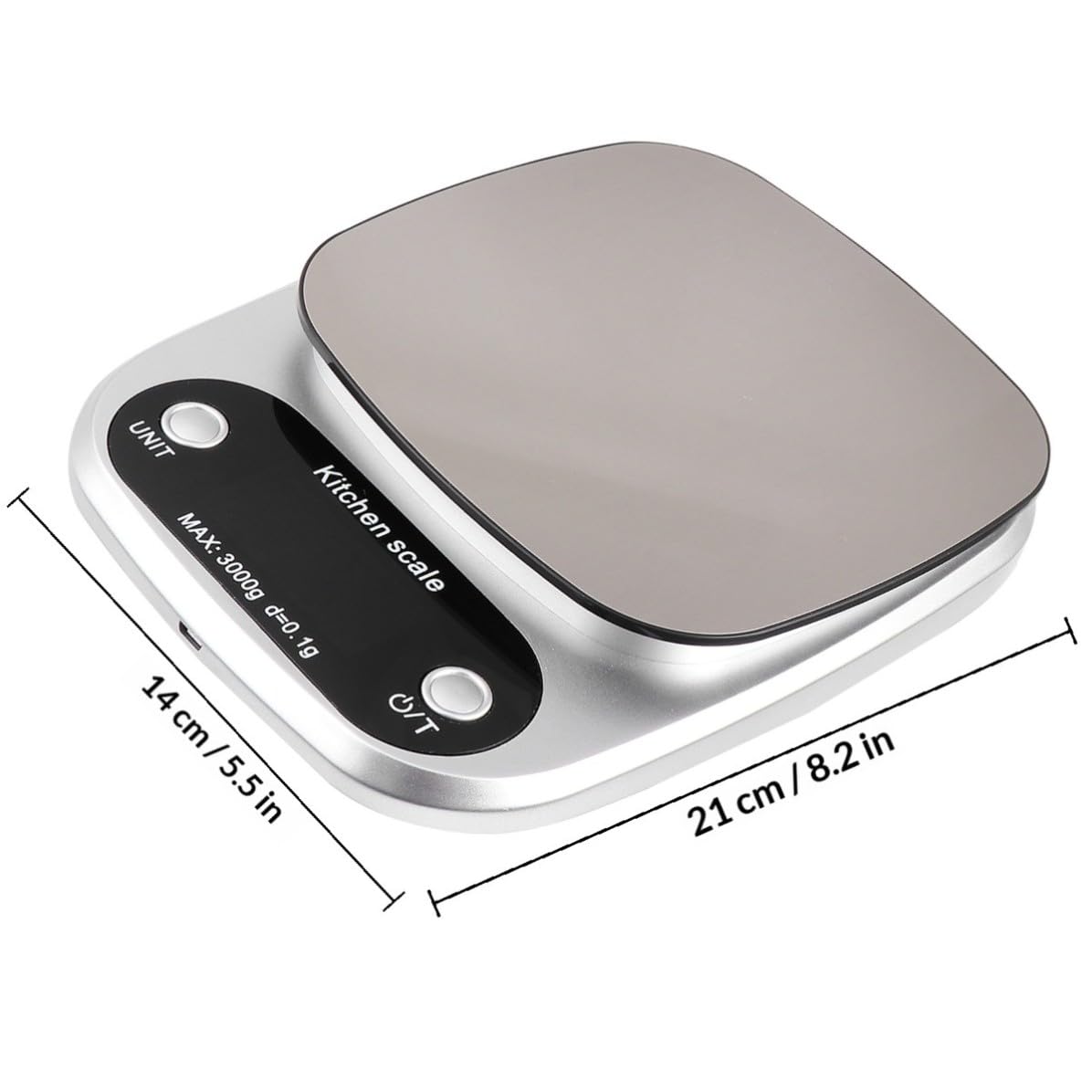 Báscula y Precisión de 0,1 G de Cocina Digital de Acero Inoxidable Recargable Capacidad de 3 Kg Portátil Uso en Cocina